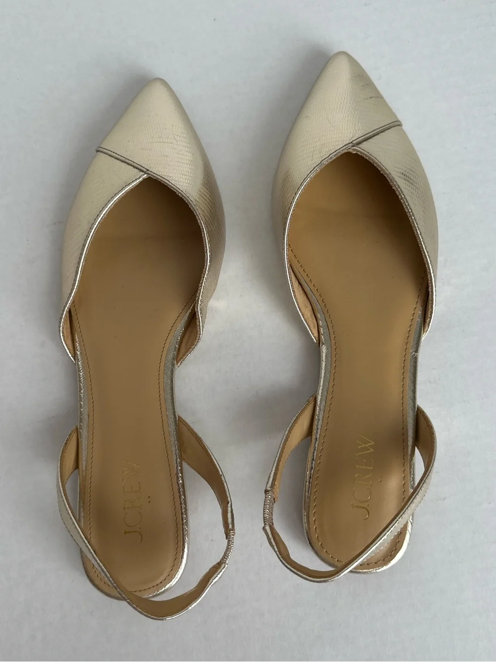 Crew Factory Metallic Gold Lizard Slingback Flats Pointed Toe Women’s 7.5